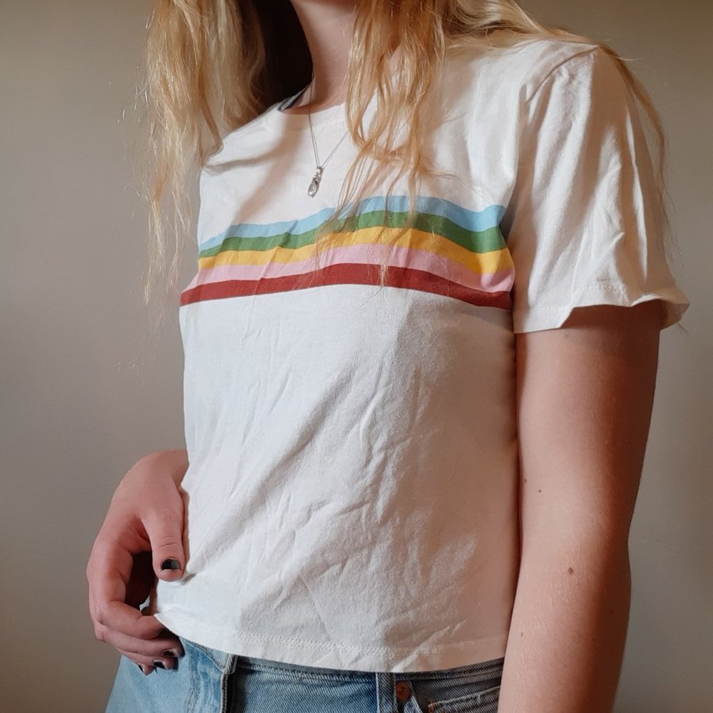 Rainbow and White Crop Top Tee